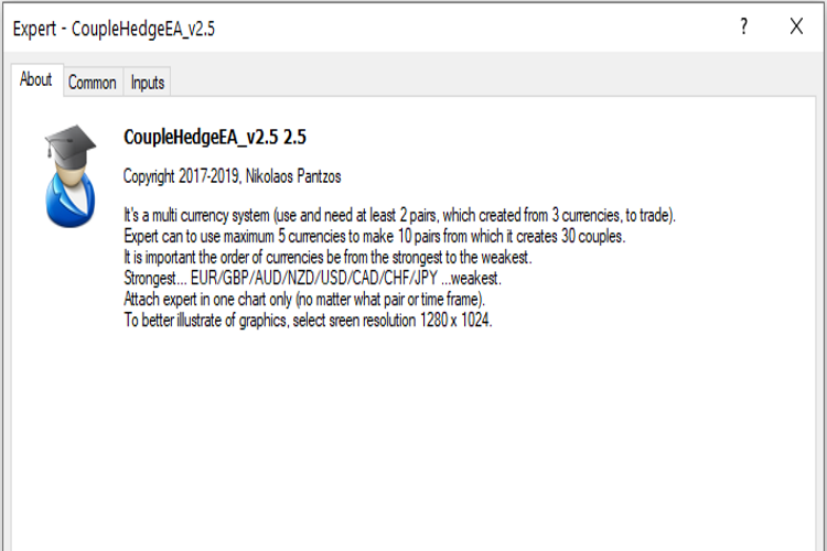 CoupleHedgeEA - expert for MetaTrader 4