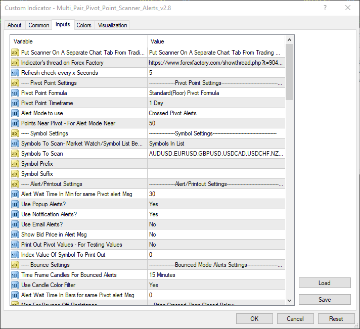 Multi Pair Pivot Point Scanner Alerts 2.8 - indicator for MetaTrader 5