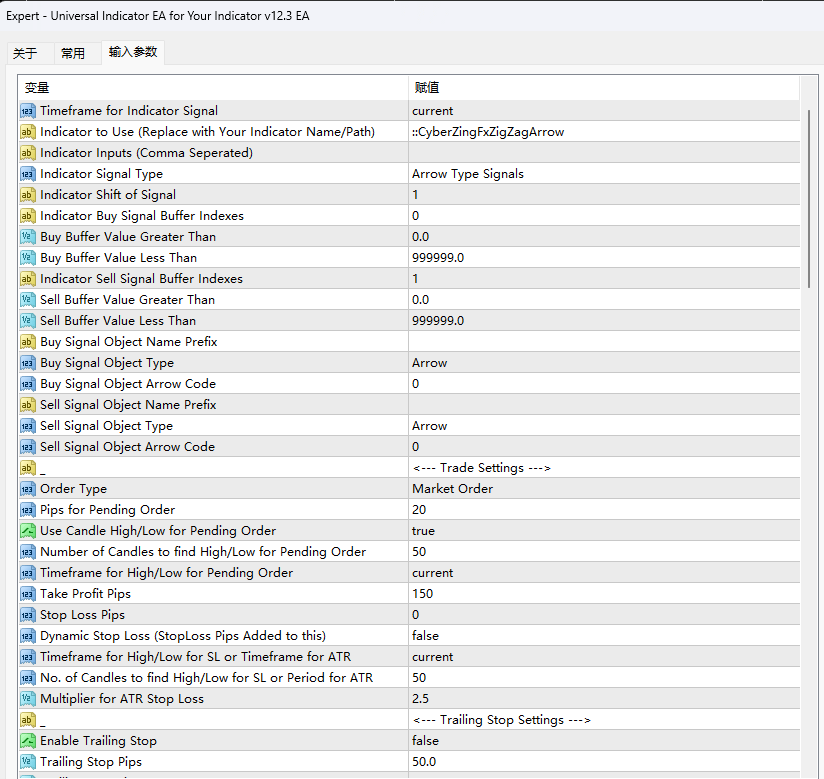 Universal indicator EA screenshot for your indicator v12.3 EA