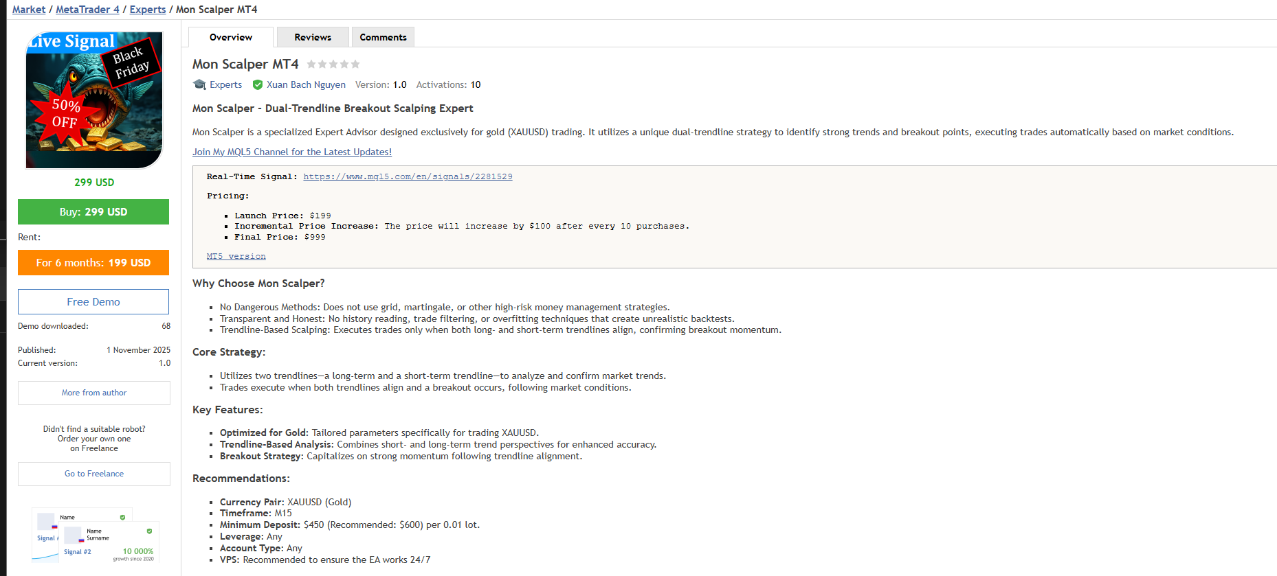 Monday scalper EA screenshot