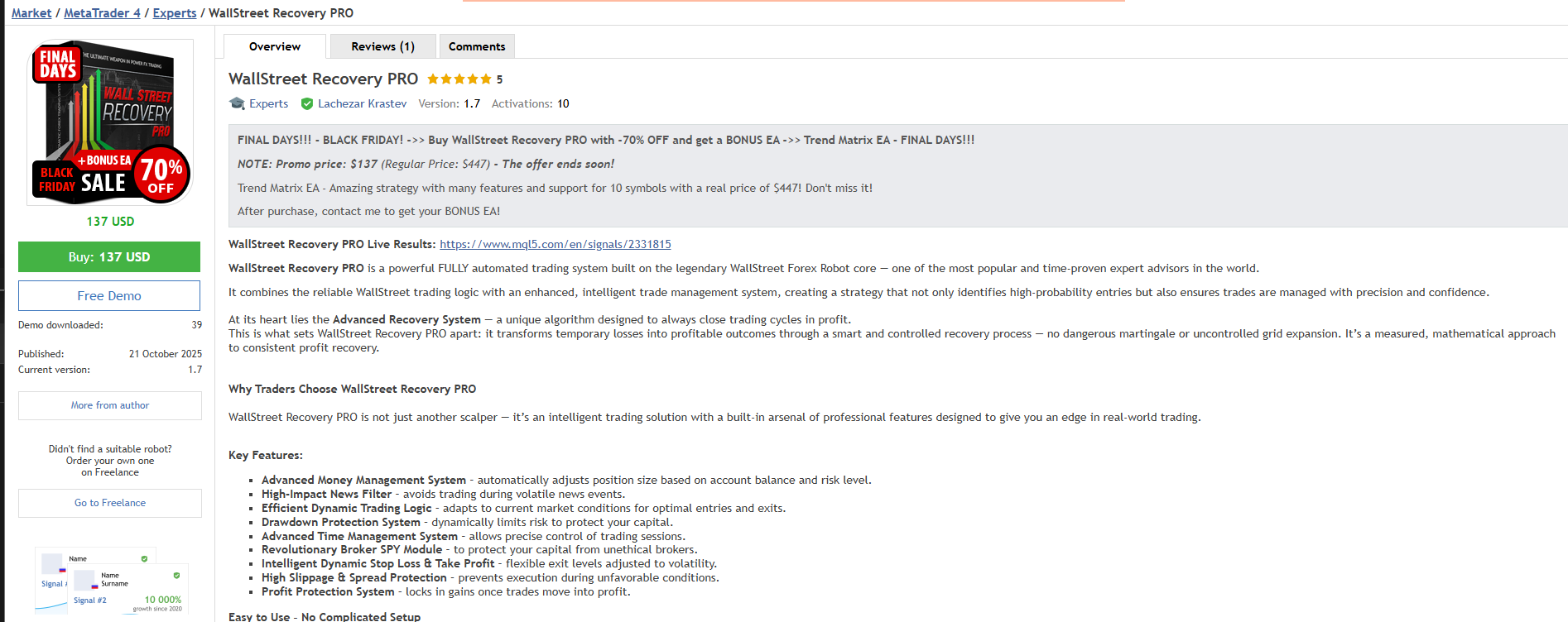 Wall Street Recovery PRO EA v1.7 screenshots