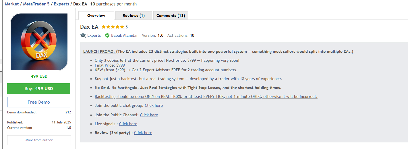 Dax40 Index EA screenshot