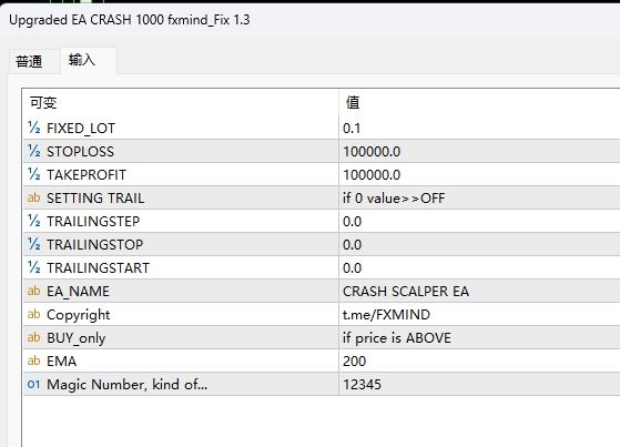 Screenshot of the upgraded EA CRASH 1000 fxmind_Fix
