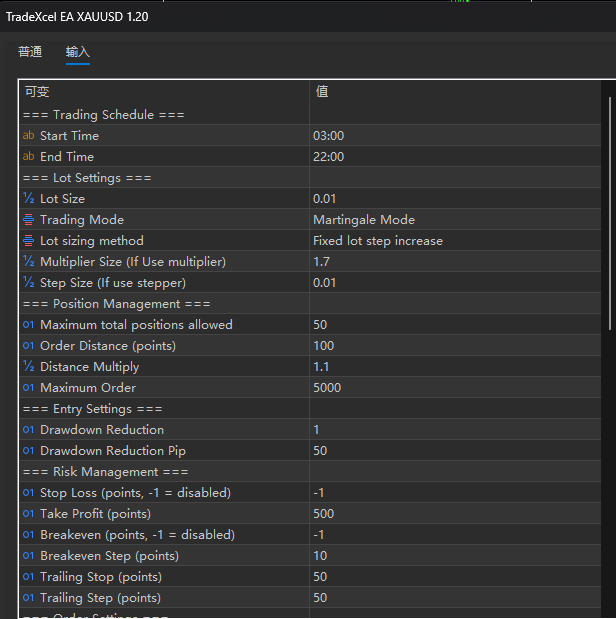TradeXcel EA XAUUSD screenshot