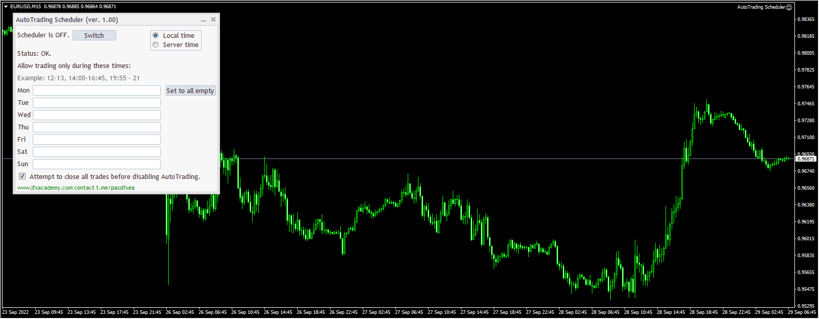 Automated trade scheduler screenshot