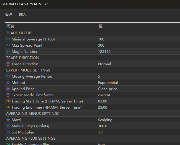 GTX RnFXs EA V1.75 MT5 screenshots