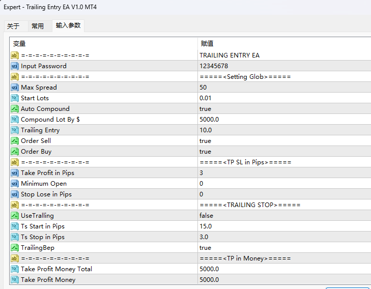 Tracking entry EA V1.0 MT4 screenshot