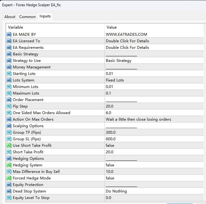 Forex hedging scalper EA_fix screenshot