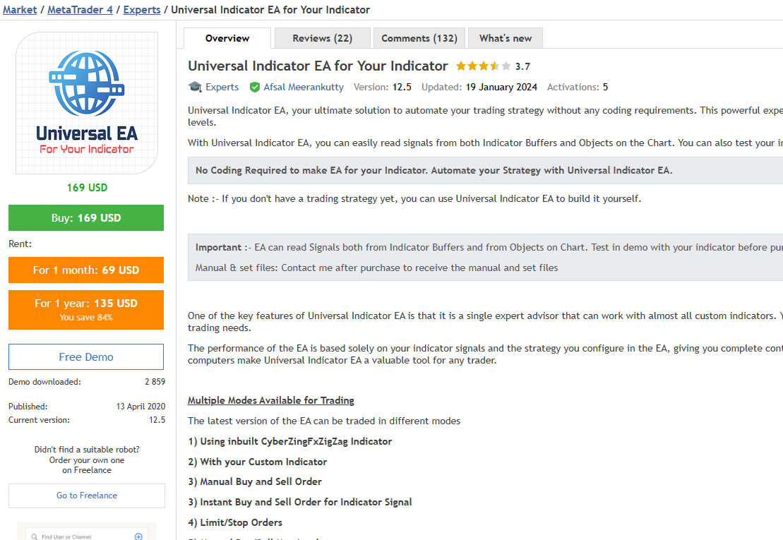 Universal indicator EA screenshot for your indicator v12.3 EA