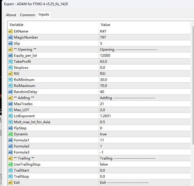 ADAM screenshot of FTMO 4 v5.25_fix_1420
