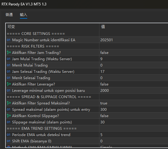 RTX imitates EA V1.3 MT5 screenshots