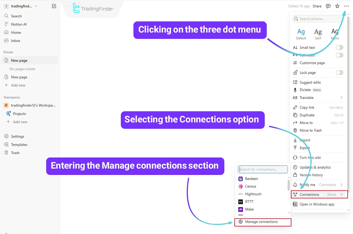 Entering the Notion website menu