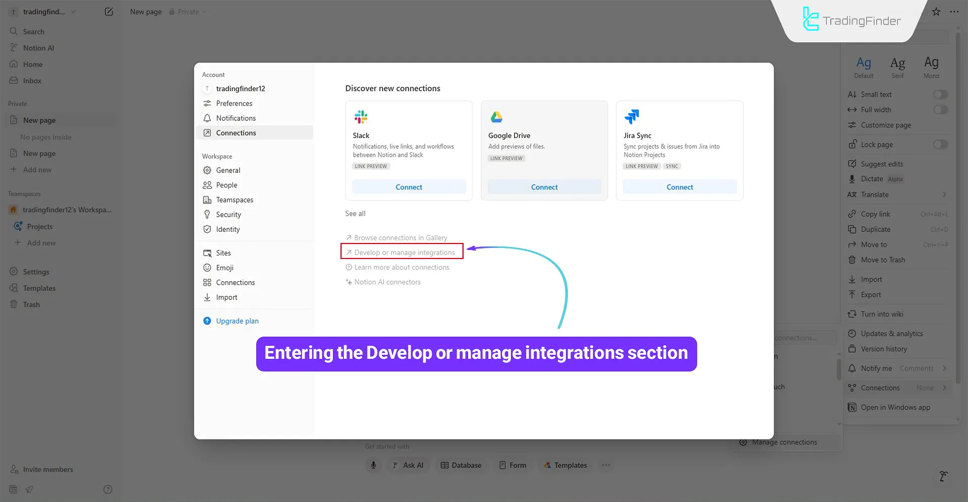 Selecting Develop or manage integrations