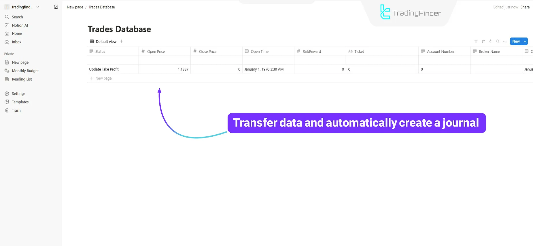Data transferred to Notion