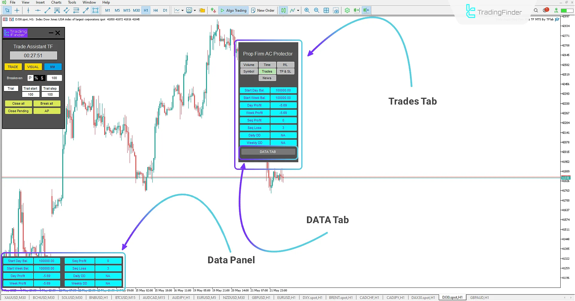 Trades tab in Expert Advisor