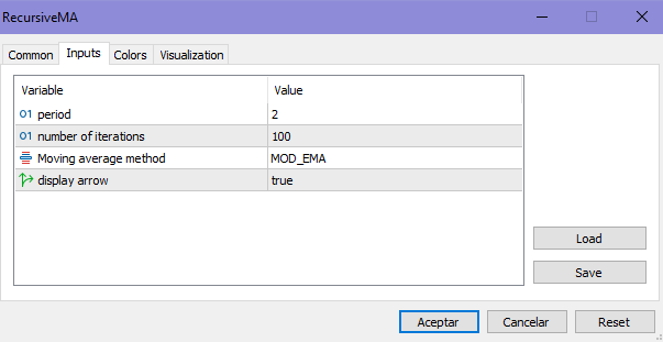 Recursive Moving Average - indicator for MetaTrader 5