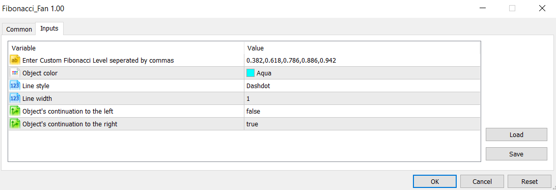 Fibonacci Fan with Custom Values ​​- script for MetaTrader 5