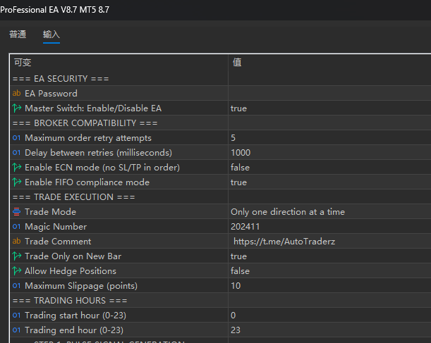 Professional EA V8.7 MT5 screenshots