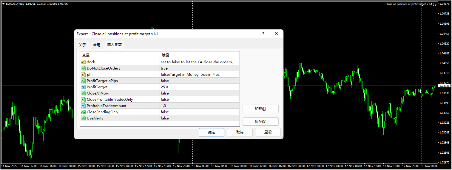 Close all positions with profit target v1.1 screenshot