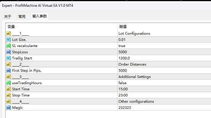 ProfitMachine AI virtual EA V1.0 MT4 screenshot
