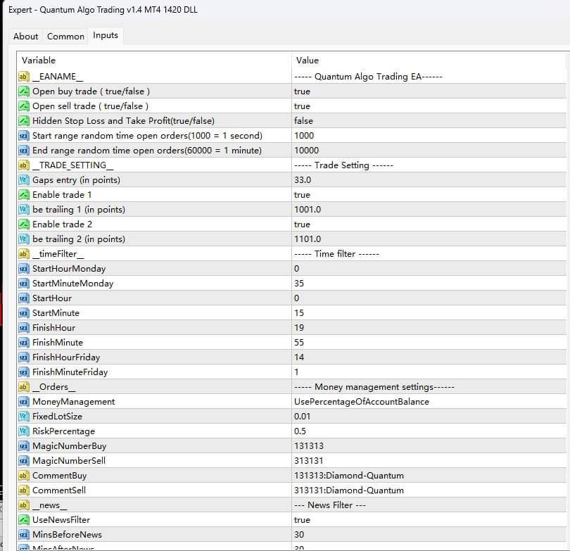 Quantum Algorithm EA V1.4 MT4 DLL 1420 Screenshot