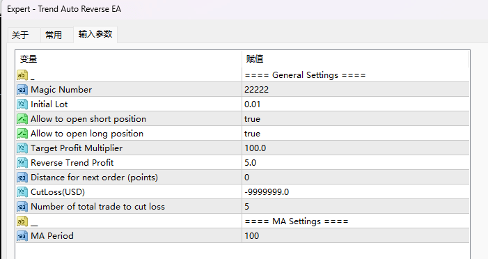 Trend automatic reversal EA screenshot