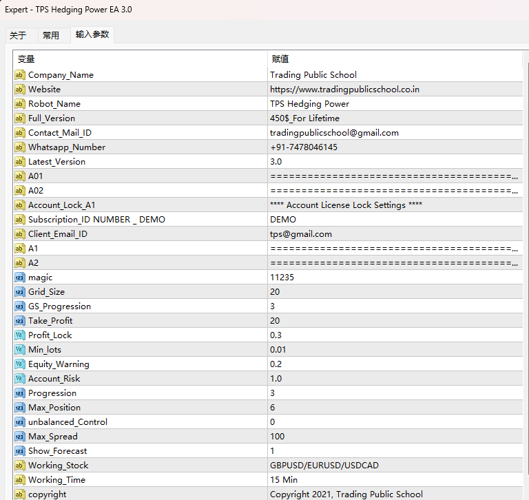 TPS hedging ability EA 3.0 screenshot