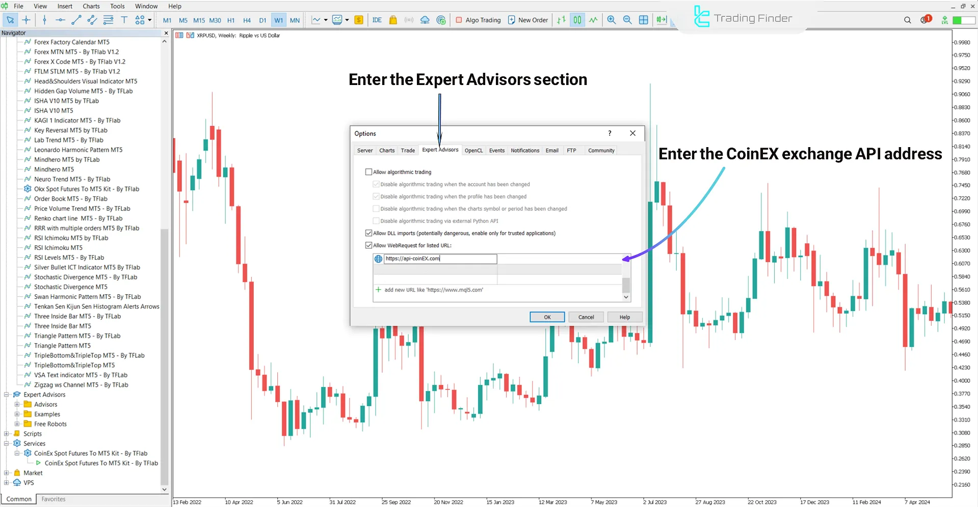 How to enable request sending in the CoinEX Spot &amp; Futures Expert Advisor